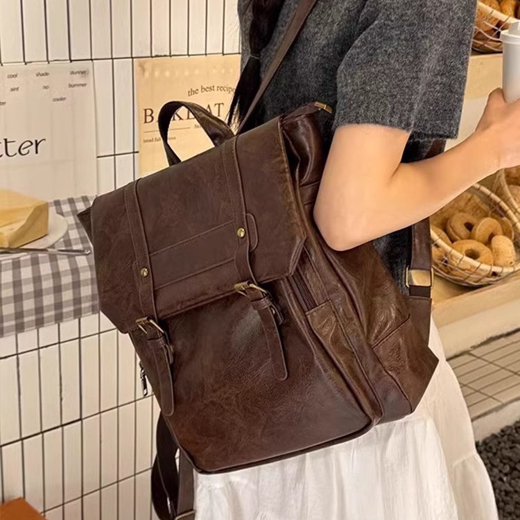 Leather Backpack Vintage - Kadın Rahat Sırt Çantası PU Deri